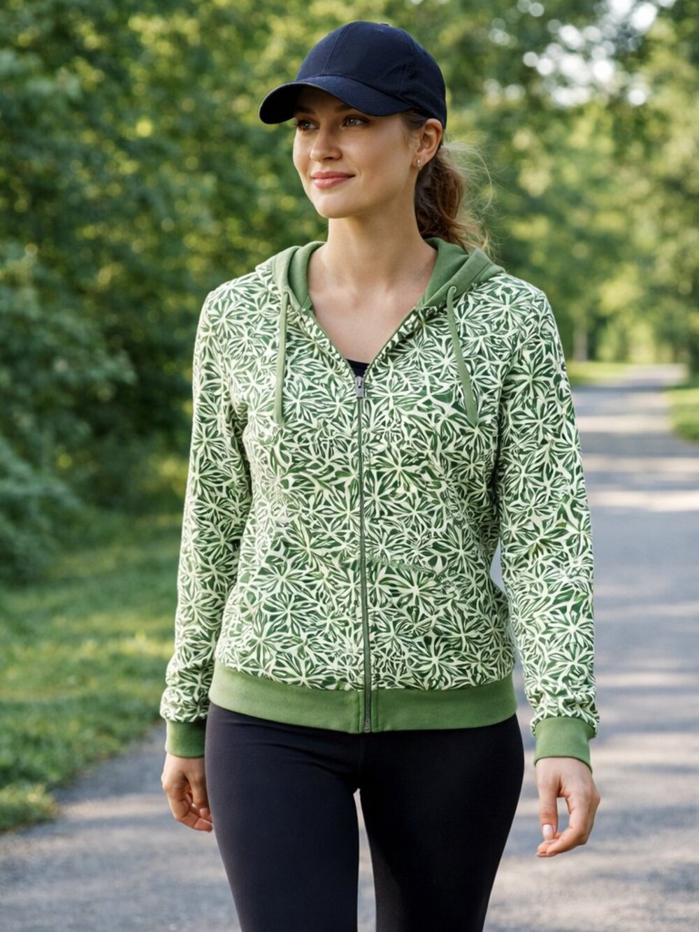 Style & Co. Sport Green and White Zipped Sweatshirt Hoodie